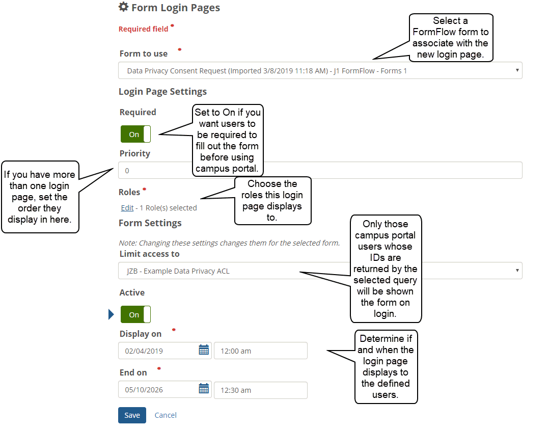 Form Login Pages example setup.