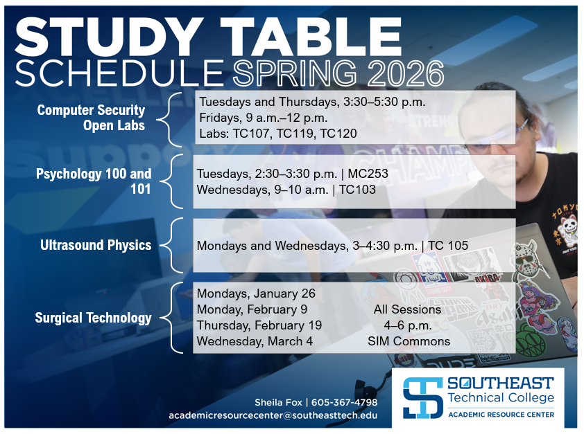 Spring 2026 Study Tables