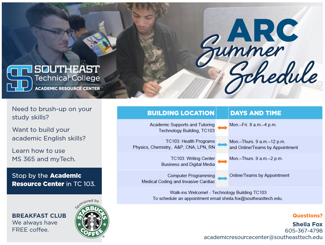 Academic Resource Center Summer 2025 Schedule.